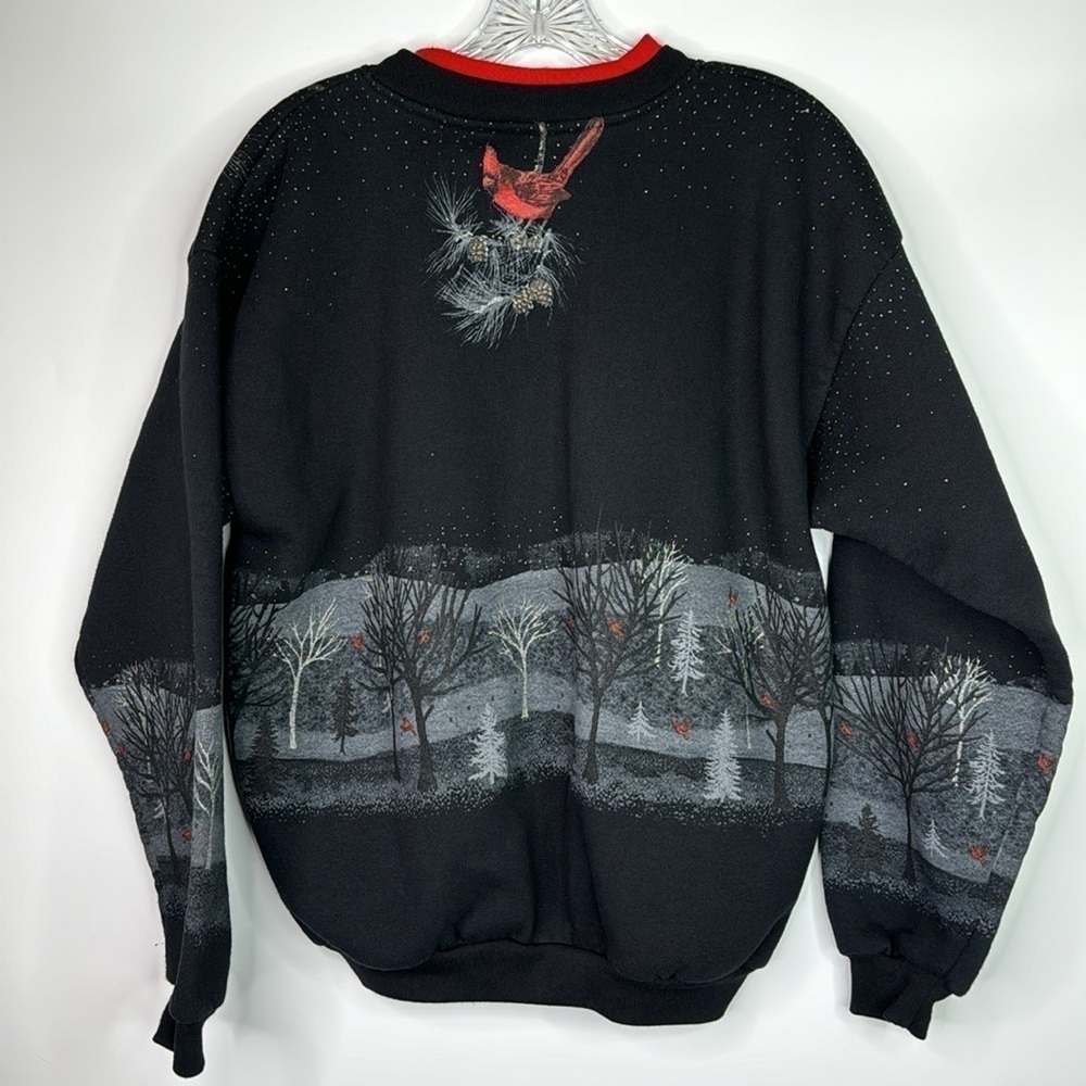 Vintage Artisans Black Cardinal Bird Button Up Sweatshirt Size Large - Picture 4 of 12